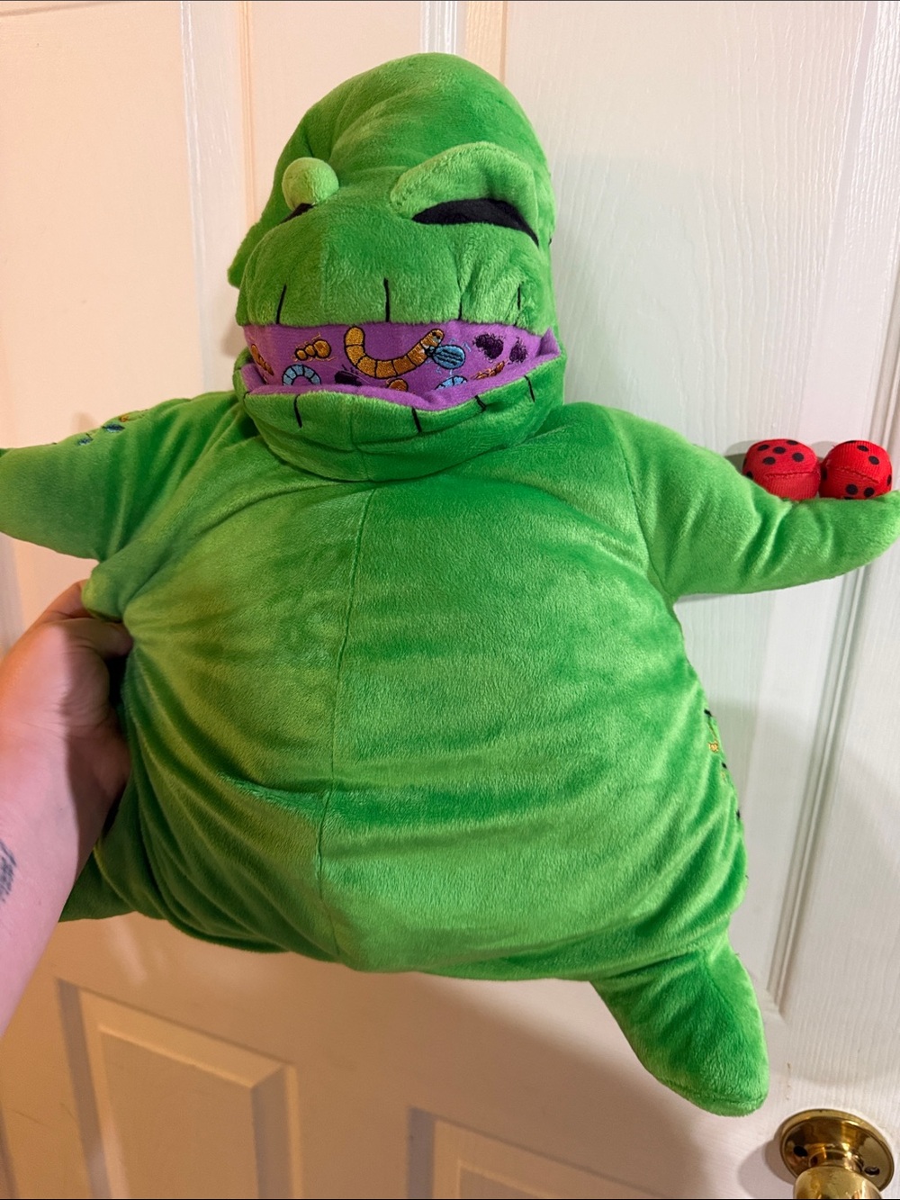 Disney Green Oogie Boogie Plush with Purple Mouth and Red Ladybugs